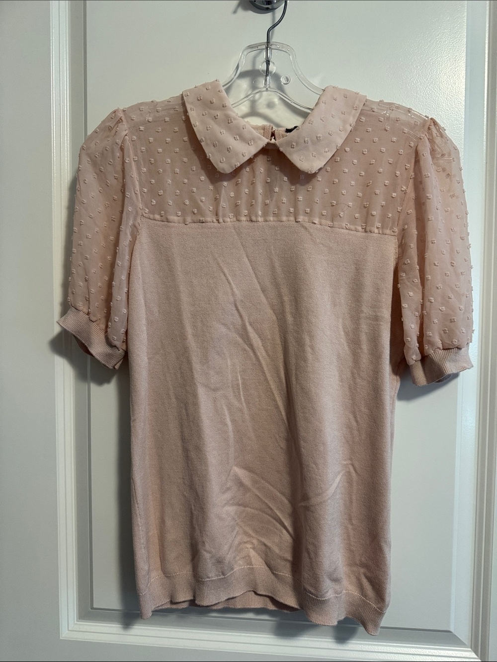 Adrianna Papell Blush Pink Dotted Swiss Puff Sleeve Top